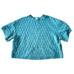 A New Day Blue Textured Turquoise Crop Top Short Sleeve Size M